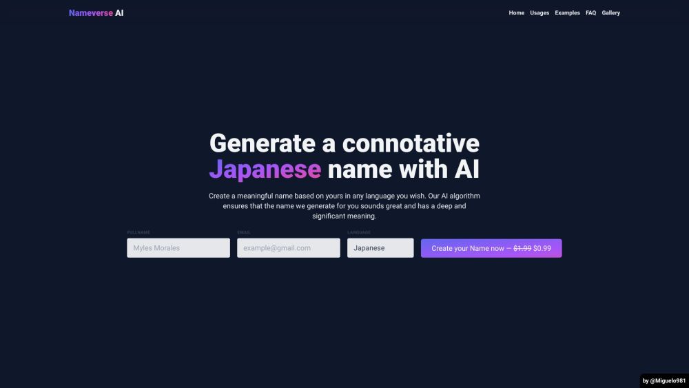 Nameverse AI Website screenshot