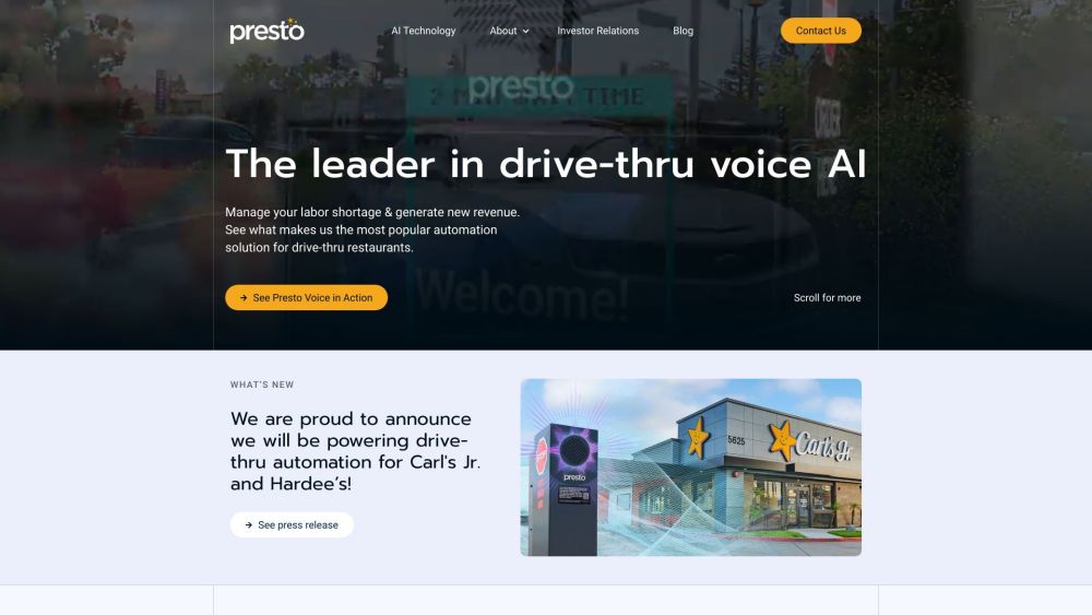 Presto Website screenshot