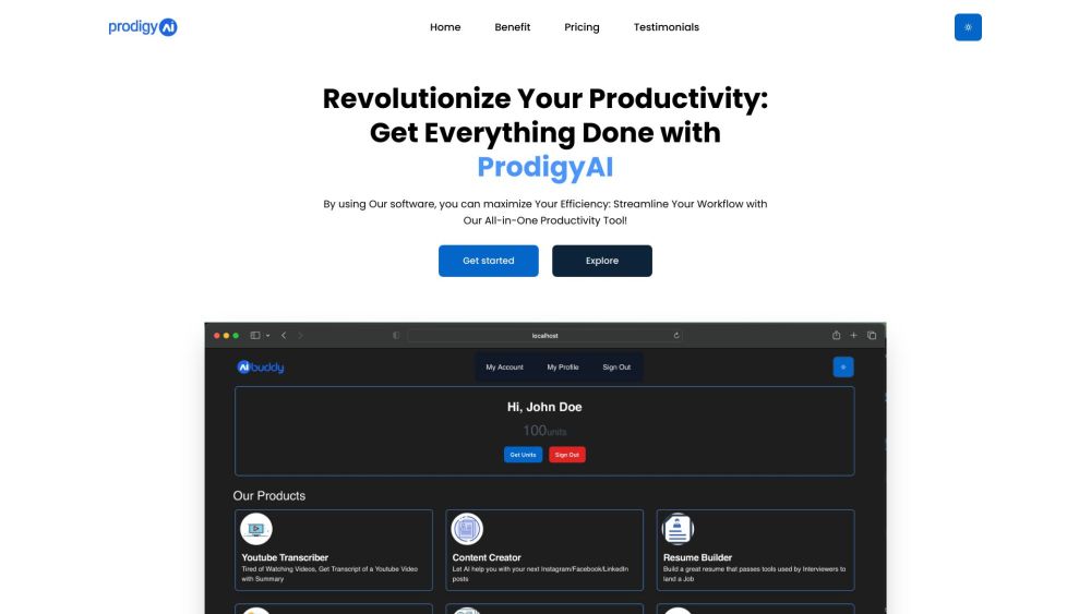 ProdigyAI - All-In-One Productivity Tool Website screenshot