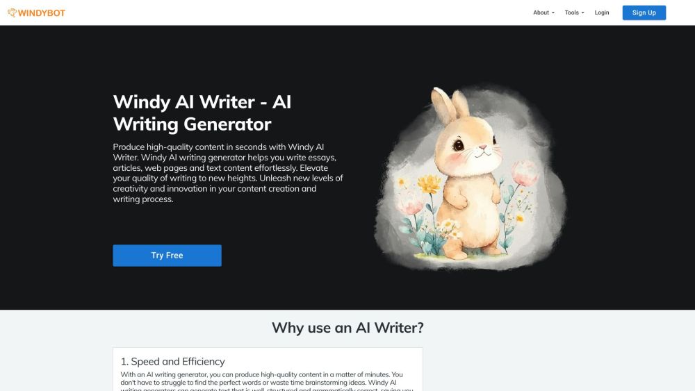 WindyBot AI Writer, Art & Image Generator Website screenshot