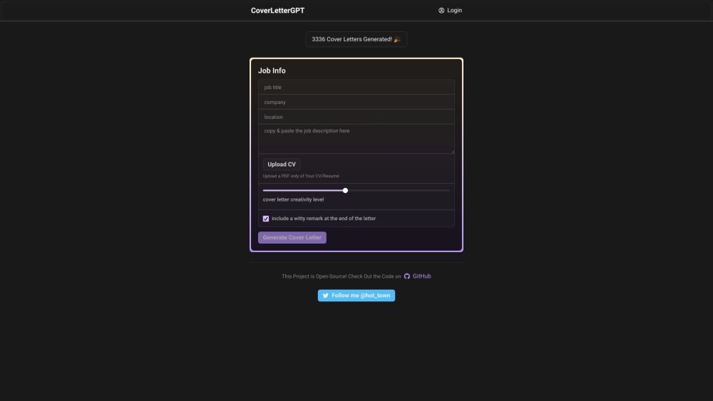 CoverLetterGPT Website screenshot