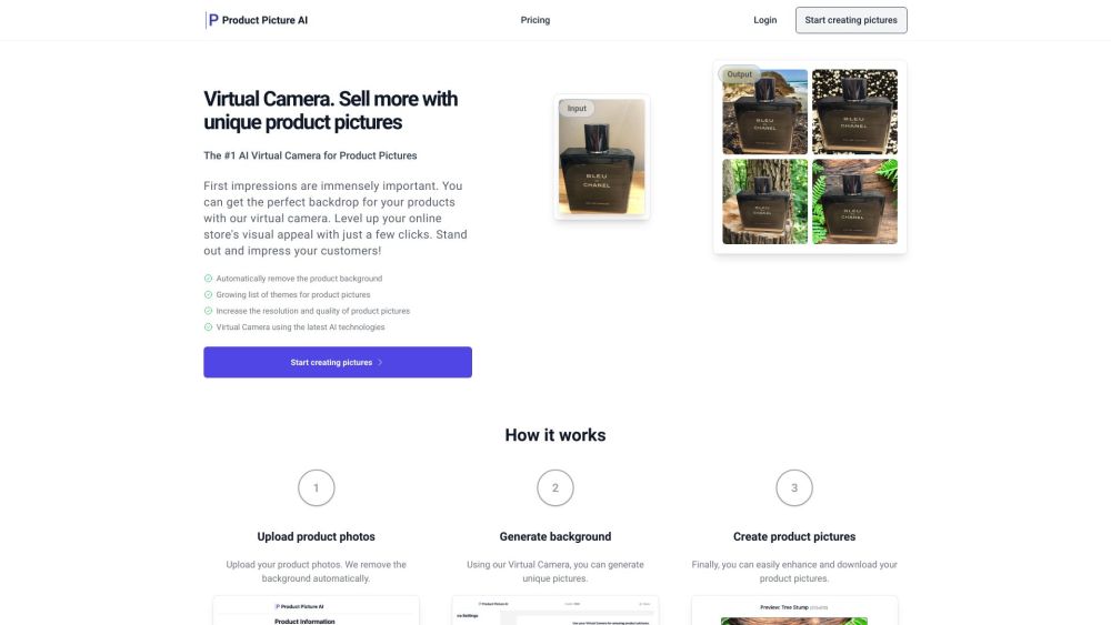 ProductPicture Virtual Camera Website screenshot