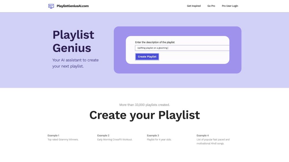 PlaylistGeniusAI Website screenshot