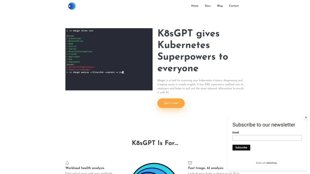 K8sGPT Website screenshot