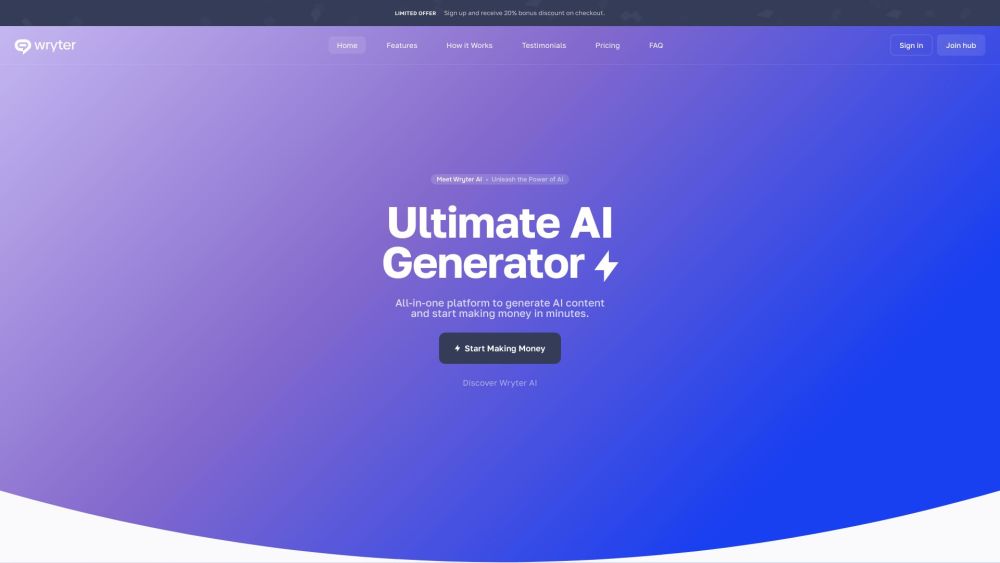 Wryter AI Website screenshot