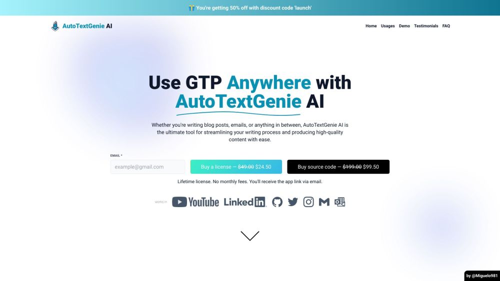 AutoTextGenie AI Website screenshot