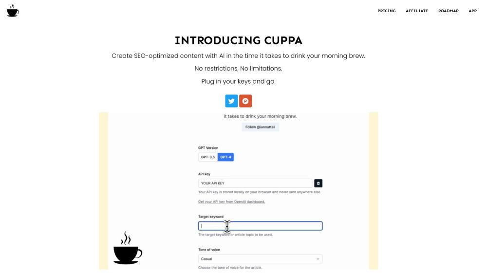 Cuppa.sh Website screenshot