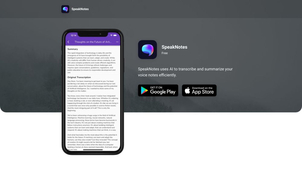 SpeakNotes - Voice Note Summarizer Website screenshot