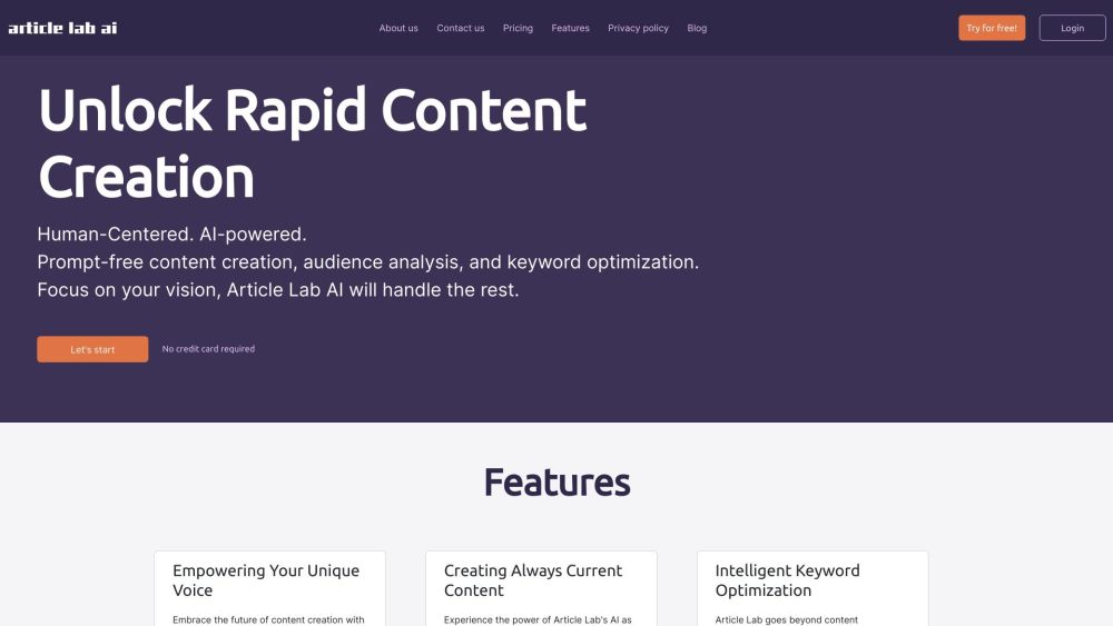 Article Lab Website screenshot