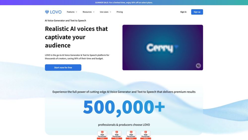 LOVO AI Voice Generator Website screenshot