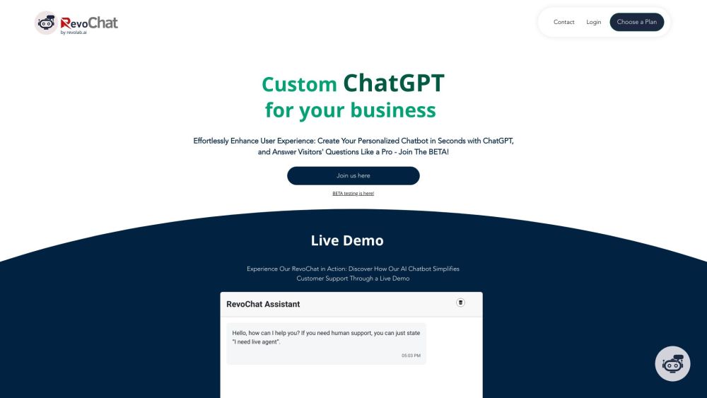 RevoChat Website screenshot