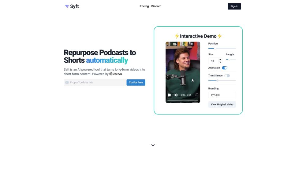 Syft | Podcast Clip Generator Website screenshot