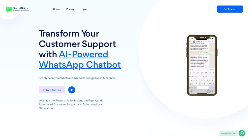 SensiBot Website screenshot