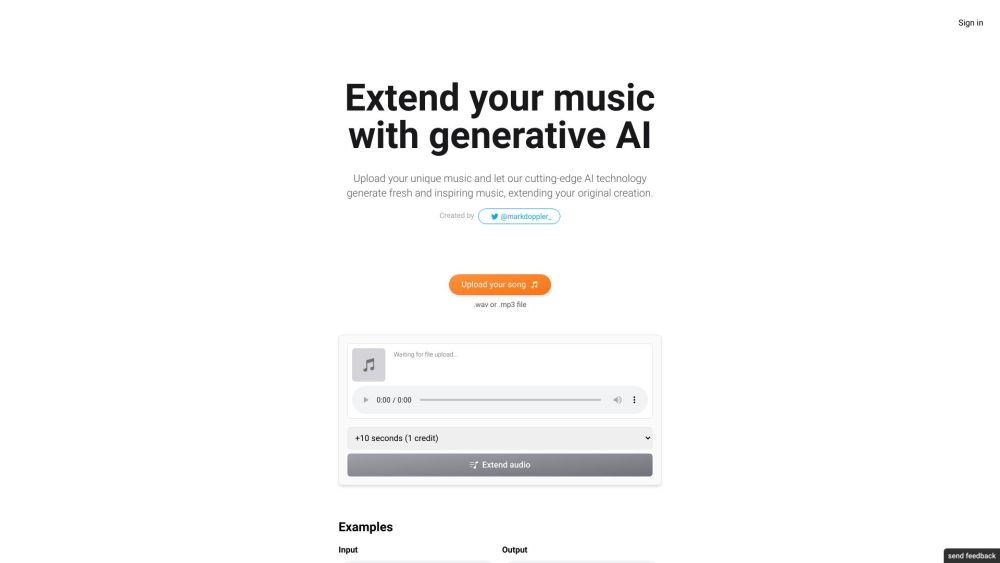 ExtendMusic.AI Website screenshot