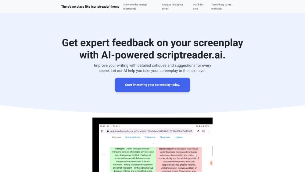 ScriptReader.ai Website screenshot