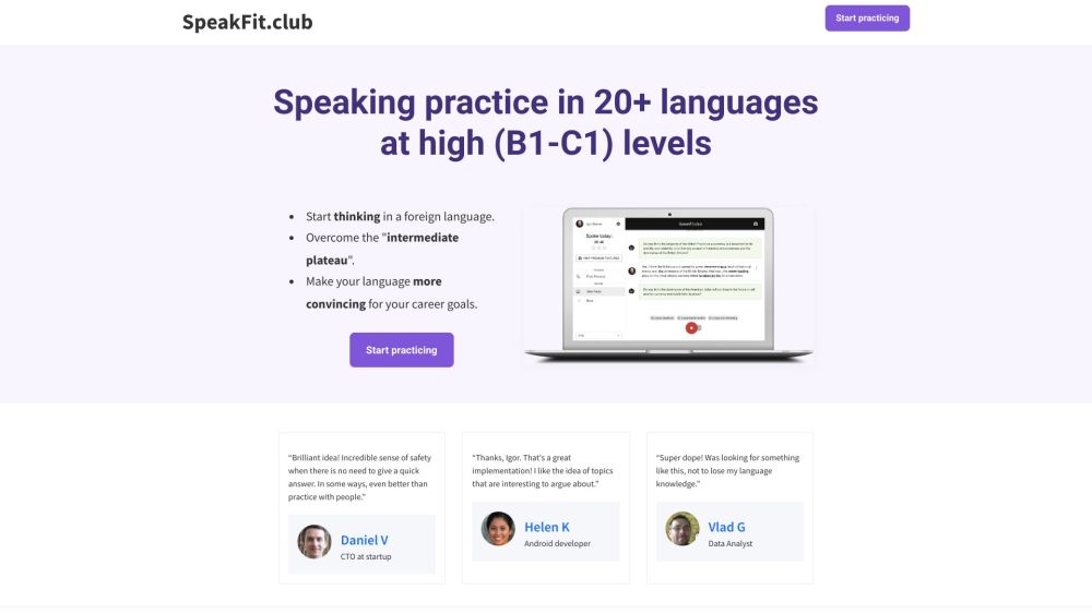 SpeakFit.club Website screenshot