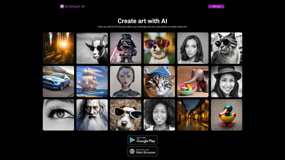 ArtBlast AI Website screenshot