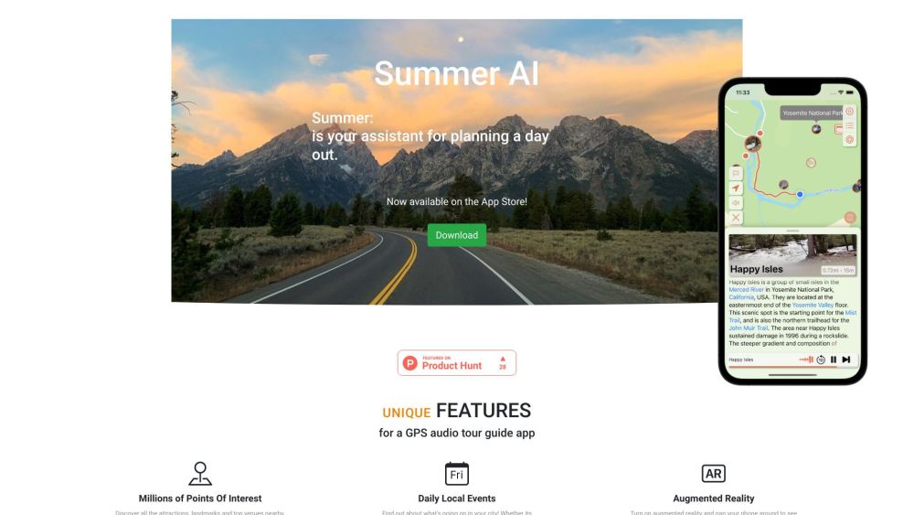 Summer AI: Your AI audio tour guide! Website screenshot