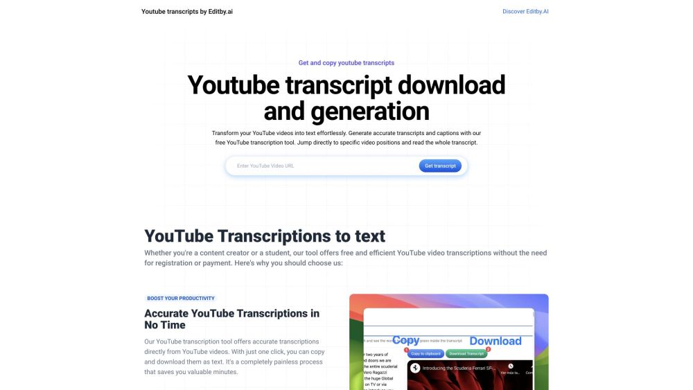 YouTube Transcription Tool Website screenshot