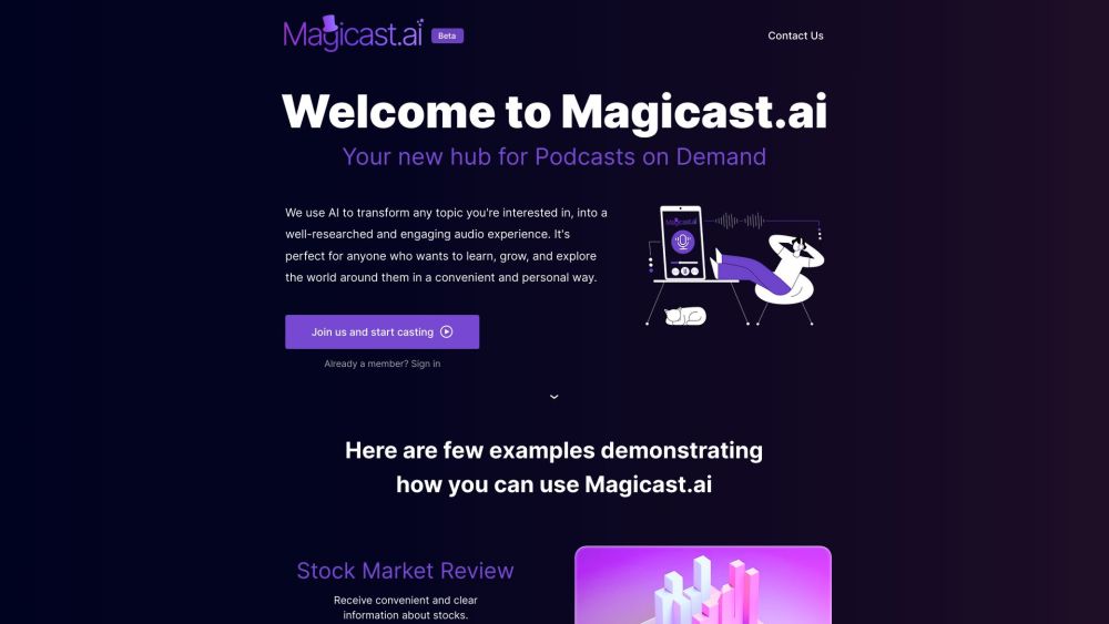 Magicast.ai Website screenshot