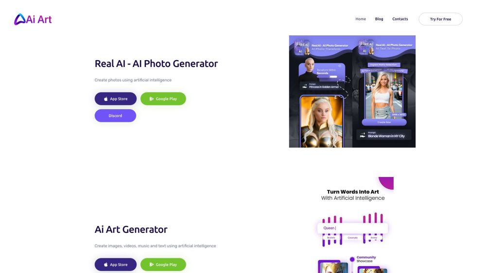 AI Art Limited: AI Art & Photo Generator App Website screenshot