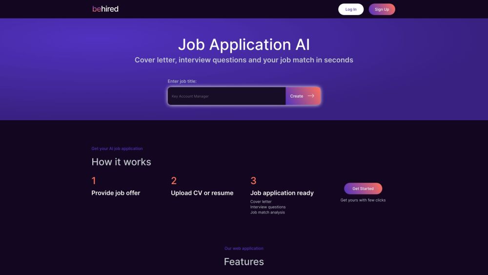 Behired | Job Application AI Website screenshot