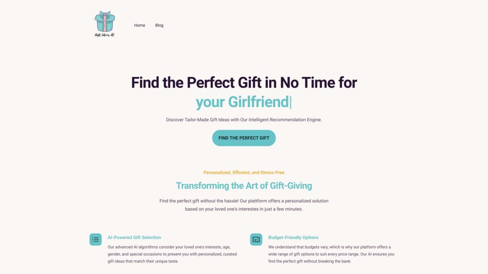 Gift Ideas AI Website screenshot