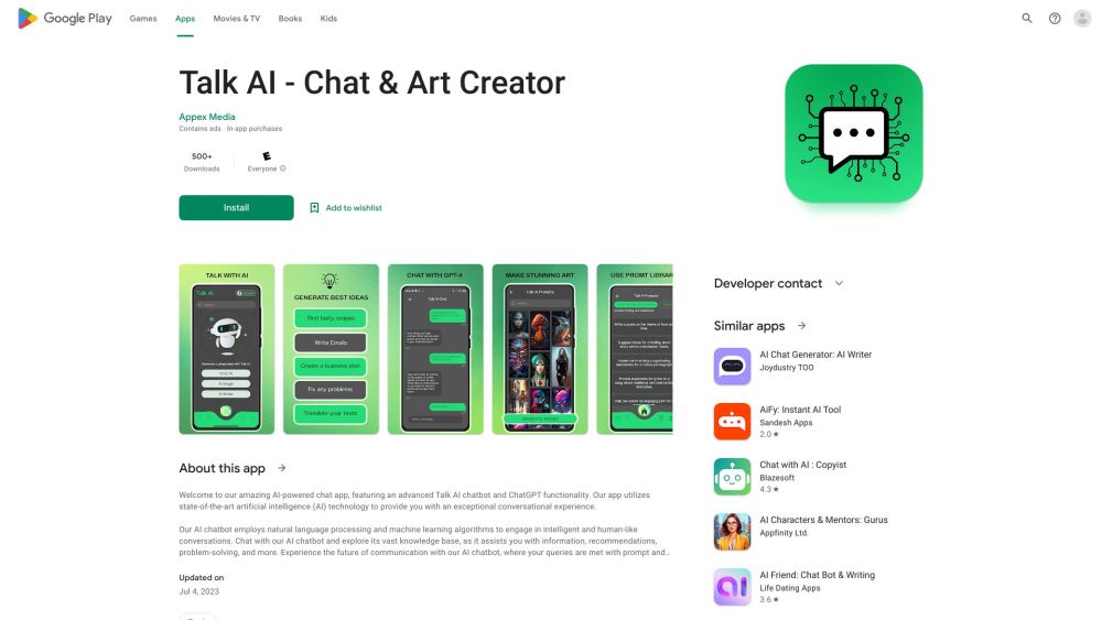 AI Chatbot App Website screenshot