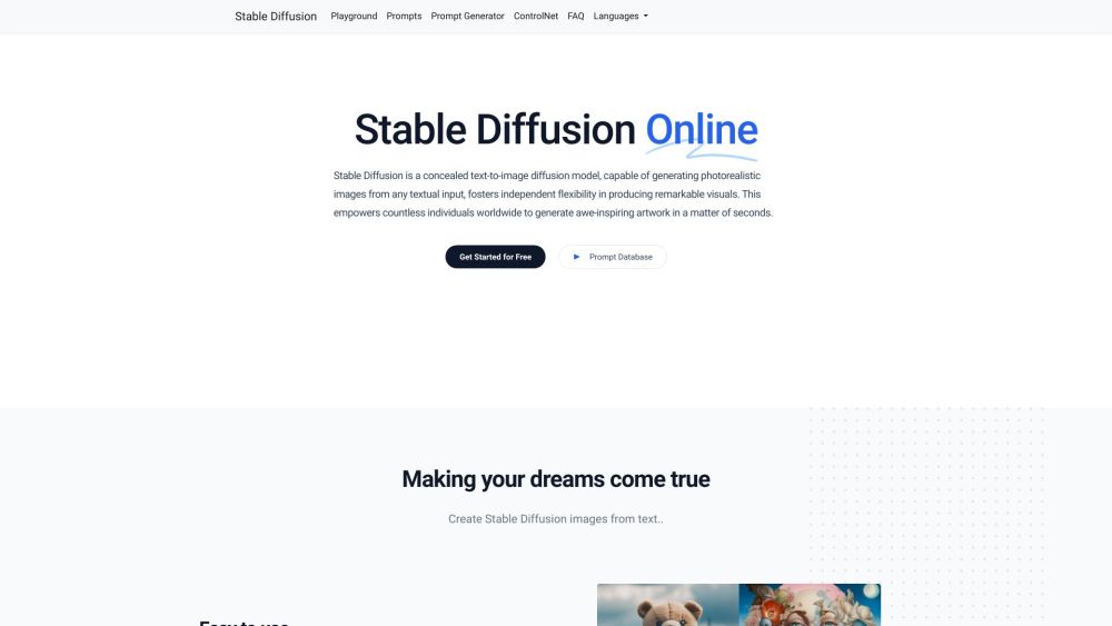 Stable Diffusion Online Website screenshot