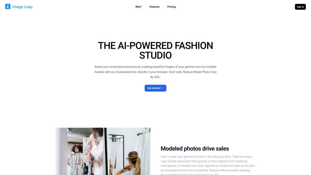 Image Leap - Automated AI solution for creating ghost mannequin Website screenshot