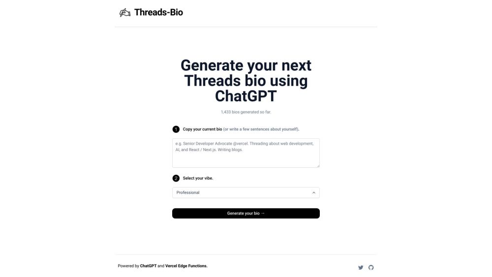 Threads Bio Generator Website screenshot