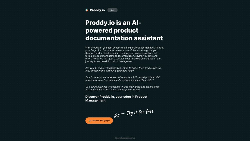 Proddy.io Website screenshot