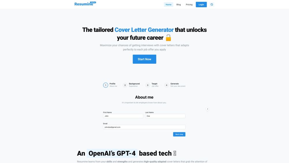 QuickCoverLetters Website screenshot