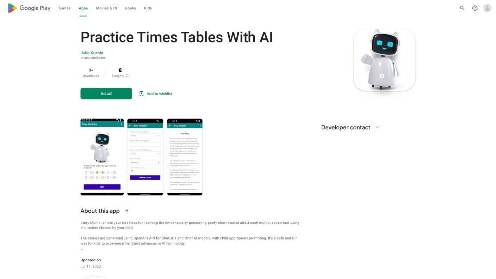 Times Table Story Generator Website screenshot