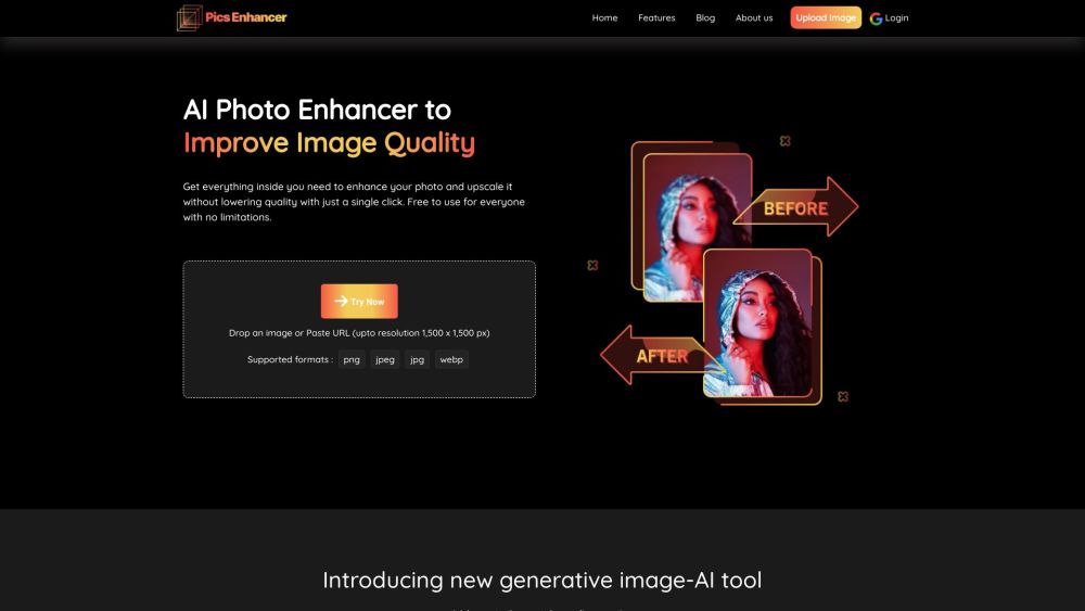 Pics Enhancer Website screenshot