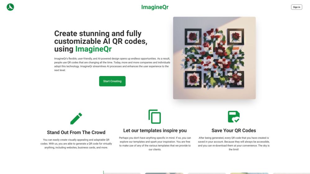 ImagineQr Website screenshot