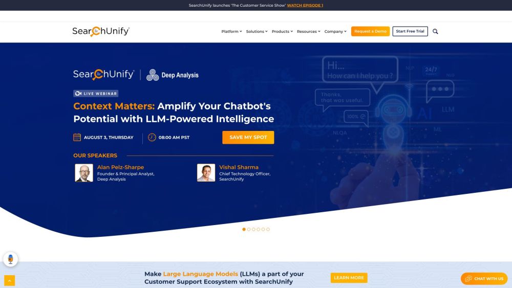 SearchUnify Website screenshot