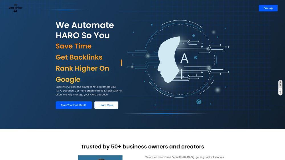 Backlinker AI Website screenshot