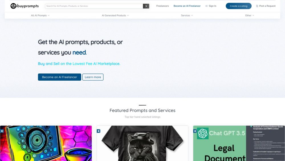 Ibuyprompts - AI Freelance Marketplace Website screenshot