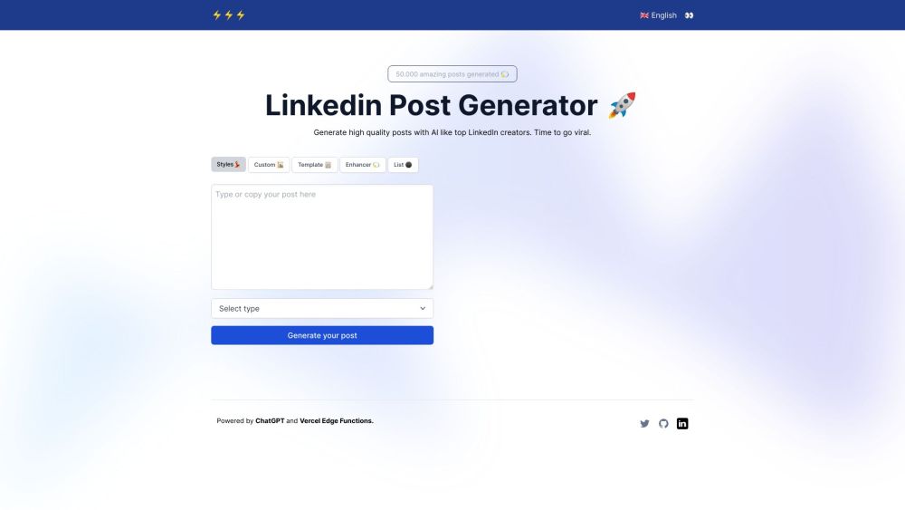 LinkedIn AI Post Generator Website screenshot