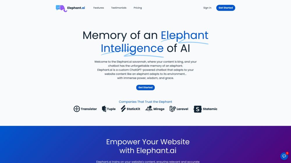 Elephant.ai Website screenshot