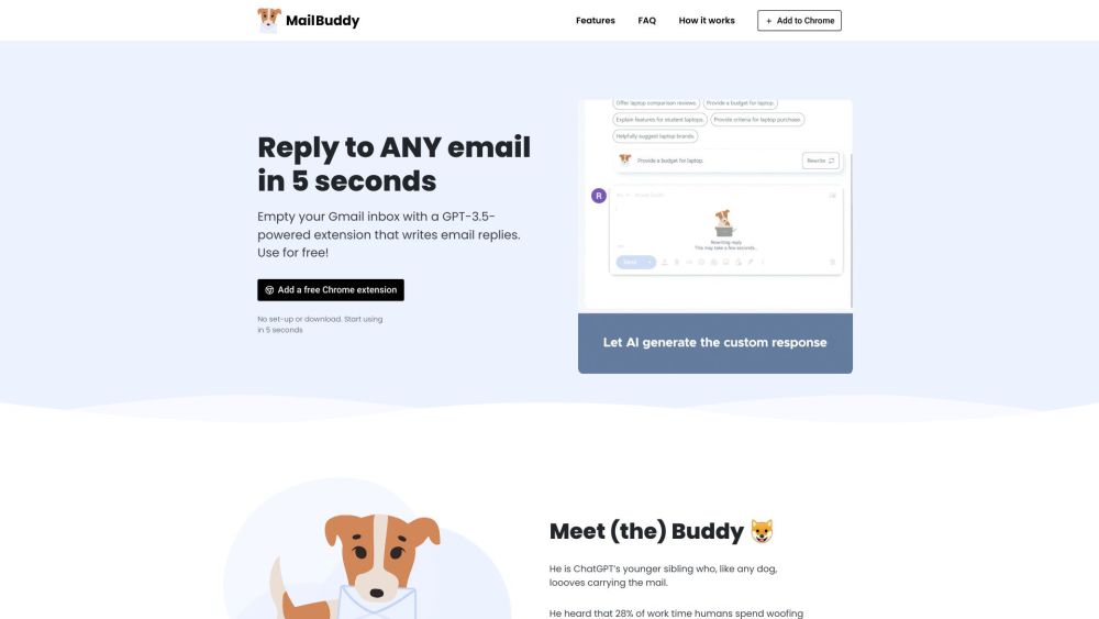 MailBuddy Website screenshot