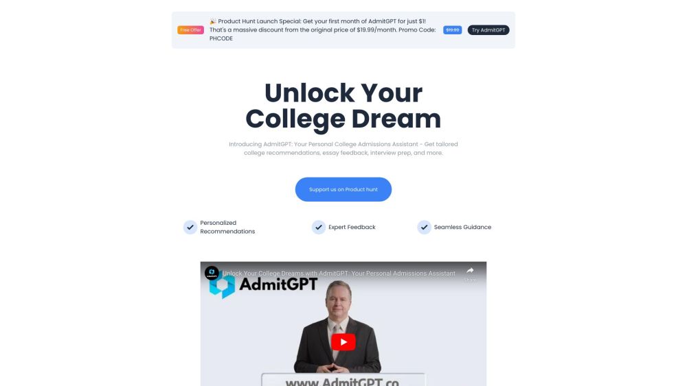 AdmitGPT - Your AI-Powered College Application Assistant Website screenshot