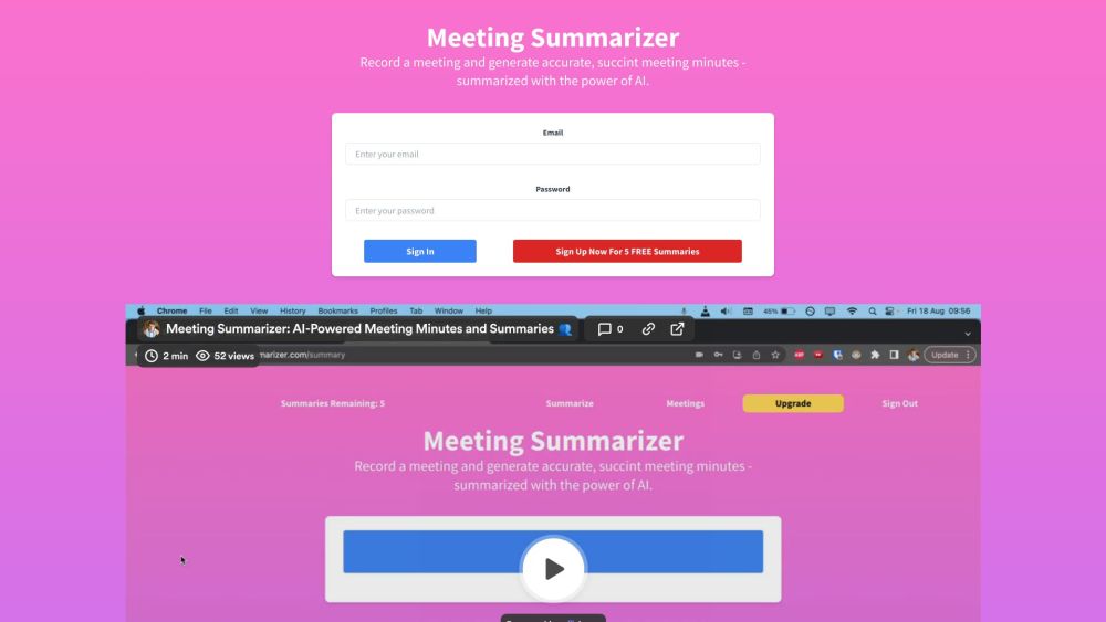 Meeting Summarizer Website screenshot