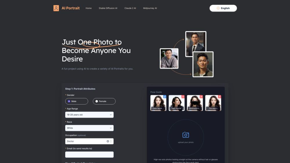 AI Portrait Generator Website screenshot