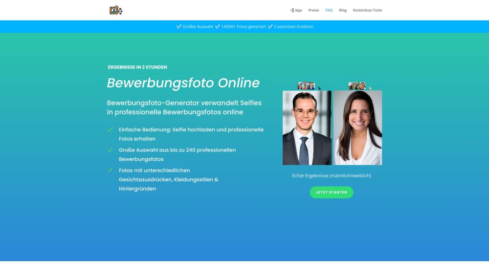 Bewerbungsfoto Online Website screenshot