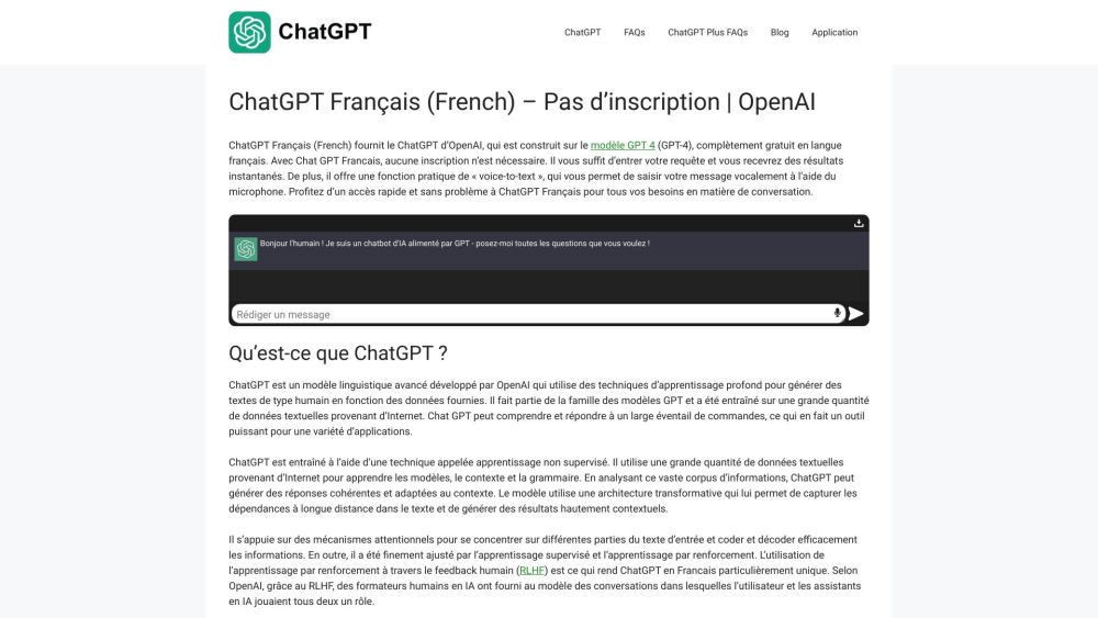 ChatGPT Français Website screenshot