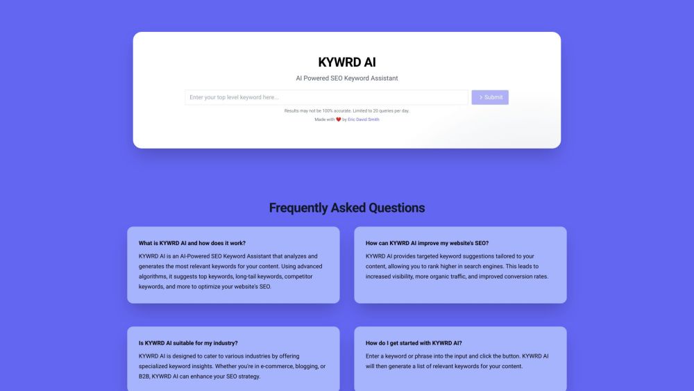 KYWRD AI - AI Powered SEO Keyword Assistant Website screenshot