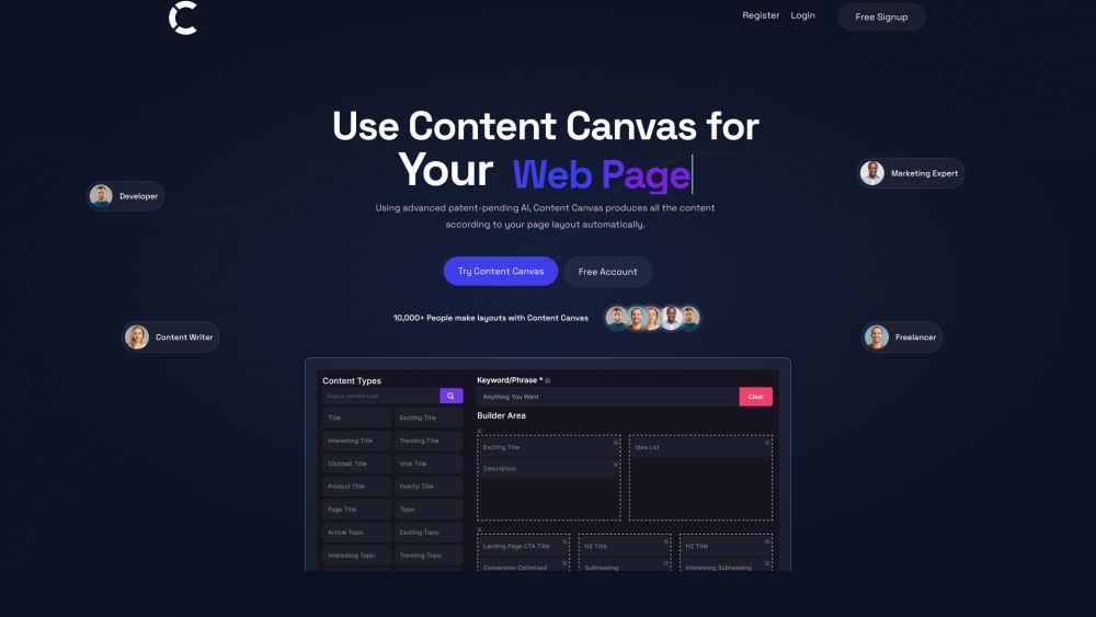 Content Canvas Website screenshot