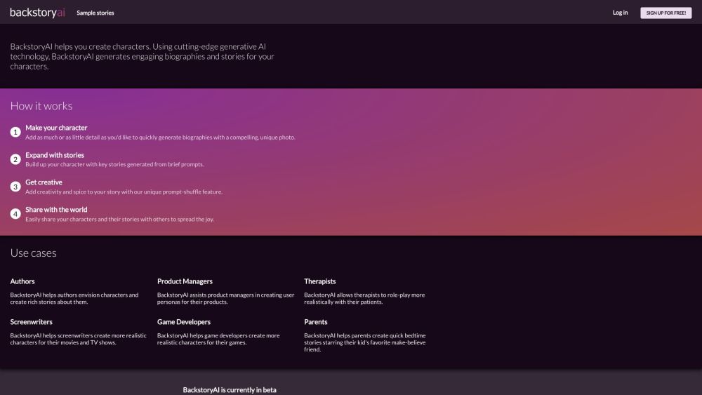 BackstoryAI Website screenshot